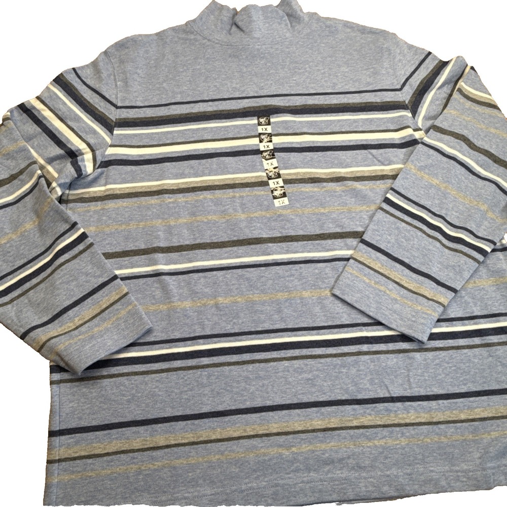 B40-Women's Nwt Craft & Barrow Stretch Long Sleeve Turtle Neck Blue W/stripes 1X
